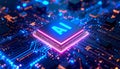 The Brain of AI: Futuristic Chipset with Electric Blue Circuitry Royalty Free Stock Photo