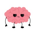 Brain angry, cute child character. Confused brain doubt over question, seek answer. Royalty Free Stock Photo