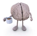 Brain with arms and legs and cup of coffee