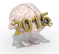 Brain with arms, legs and the 3D inscription 2015
