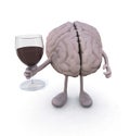 Brain with arms and legs and glass of red wine