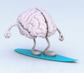 Brain with arms and legs on surf board Royalty Free Stock Photo