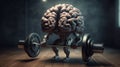 Brain with arms lifting a barbell. Generative AI