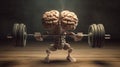 Brain with arms lifting a barbell. Generative AI