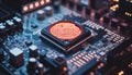 Brain attached to computer circuit board Royalty Free Stock Photo