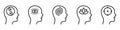 Brain Balance Harmony in Head Line Icon. Illuminati Eye, Target, Lotus Khamsa, Yin Yang Linear Pictogram. Peace in Human
