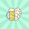 Brain and beer cup logo, creative concept. Beer bar logotype. Creative bar illustration.