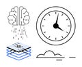 Brain, Clock, Cloud, and Data Layers Representing Innovation, Technology, and Time Concepts Royalty Free Stock Photo