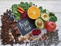 Brain boosting food, healthy food for good mood, memory, positive mind, brainpower and concentration Royalty Free Stock Photo