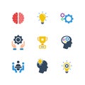 Brain, Brainstorming, Idea, Creativity Colored Filled Icon Set Vector