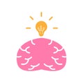 Brain with bright ideas, a vector flat design illustration of a brain and a light bulb