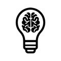 Brain, bulb, creativity icon. Black vector design