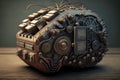 A brain that calculates artificial intelligence - steampunk look created with generative AI technology