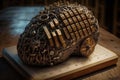 A brain that calculates artificial intelligence - steampunk look created with generative AI technology