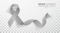 Brain Cancer Awareness Month. Grey Color Ribbon Isolated On Transparent Background. Vector Design Template For Poster Royalty Free Stock Photo