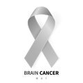 Brain Cancer Awareness Month. Realistic Grey ribbon symbol. Medical Design. Vector illustration Royalty Free Stock Photo