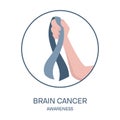 Brain cancer awareness ribbon in hand medical illustration