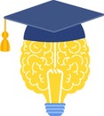 Brain and cap university graduate cap. Graduation gown.