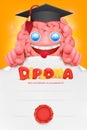 Brain cartoon character diploma cert template Royalty Free Stock Photo