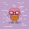 Brain cartoon with glasses and reading a book and background light purple Royalty Free Stock Photo