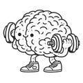 Brain Cartoon Lifting Weights raster Royalty Free Stock Photo