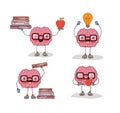 Brain cartoon set with glasses and books and apple and light bulb in white background