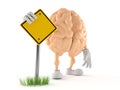 Brain character with blank road sign