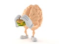 Brain character eating hamburger