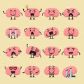 Brain character emoji set Royalty Free Stock Photo