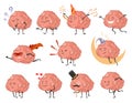 Brain character emotion. Intelligence emoji slipping loving or smiling illustration. Cute hero brain emoji isolated on