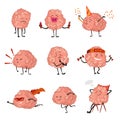 Brain character emotion. Intelligence emoji slipping loving or smiling illustration. Cute hero brain emoji isolated on