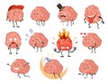 Brain character emotion. Intelligence emoji slipping loving or smiling illustration. Cute hero brain emoji isolated on