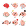 Brain characters making sport exercises and different activities design Royalty Free Stock Photo