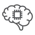 Brain with chip line icon, technology and brain, neurochip sign, vector graphics, a linear pattern on a white background Royalty Free Stock Photo