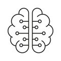 Brain With Circuit Lines Line Icon. Artificial Intelligence And Neural Network Outline Symbol. Technology And Innovation Royalty Free Stock Photo