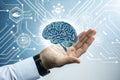 brain circuit on open hand.Artificial Intelligence or AI brain analysis information.Technology and science concept,machine Royalty Free Stock Photo