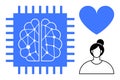 Artificial Intelligence Brain, User Connection, and Heart Symbol Representing Technology and Empathy Royalty Free Stock Photo