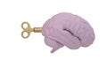 Brain with clockwork key Isolated On White Background, 3D rendering. 3D illustration Royalty Free Stock Photo