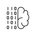 Brain coding, icon in line design. Brain, coding, intelligence, programming, neural, AI, algorithm on white background