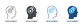 Brain and Cog Wheel Development Silhouette and Line Icon Set. Human Head with Gear Brainstorm, Intellectual Process Royalty Free Stock Photo