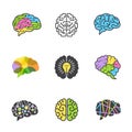 Brain colored symbols. Creative mind genius smart idea brain vector pictures design for business logotypes