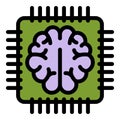 Brain communication processor icon color outline vector