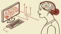 Brain and computer connection, neural network concept vector design Generative AI Royalty Free Stock Photo