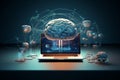 Brain computer digital information technology intelligence innovation internet ai business laptop science human Royalty Free Stock Photo
