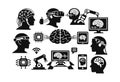 Brain computer interface (BCI) icons representing advanced neurotechnology, artificial intelligence, and human Royalty Free Stock Photo