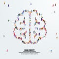 Brain concept. A large group of people form to create a shape brain. People organ icon series.