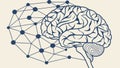 Brain Connected to Network Nodes, Neural Pathways, Learning and Memory, Digital Cognition, vector design Generative AI Royalty Free Stock Photo