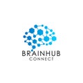 brain connection logo with hexagon. digital brain. brain hub logo design vector