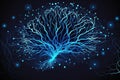 Brain connection network on blue neon abstract background. Generaive AI Royalty Free Stock Photo
