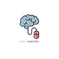 Brain control. Brain with a mouse. Vector color icon of brain control.